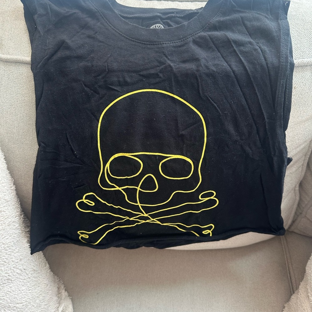 SoulCycle X The Chainsmokers Vintage Black T-Shirt with Yellow Skull Design